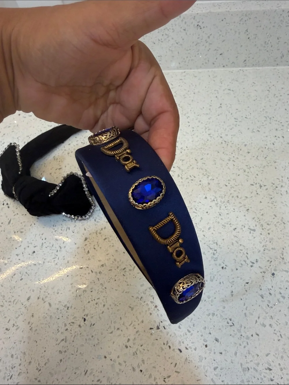 Dior Navy Blue and LV  Black Embellished Headbands Set